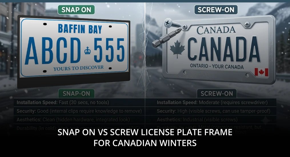 Snap On vs Screw License Plate Frame for Canadian Winters